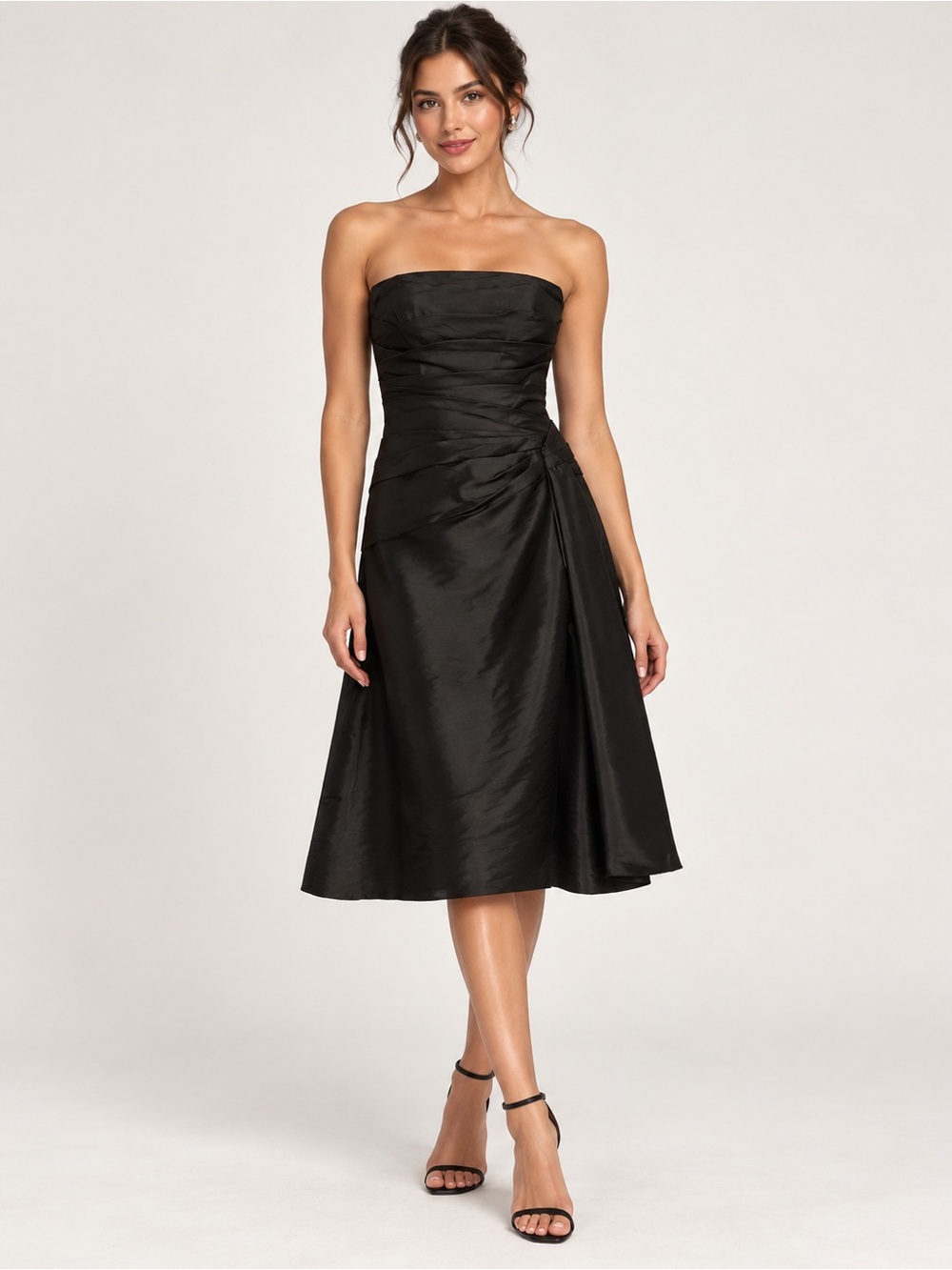 Strapless Black Ruched A-Line Cocktail Dress